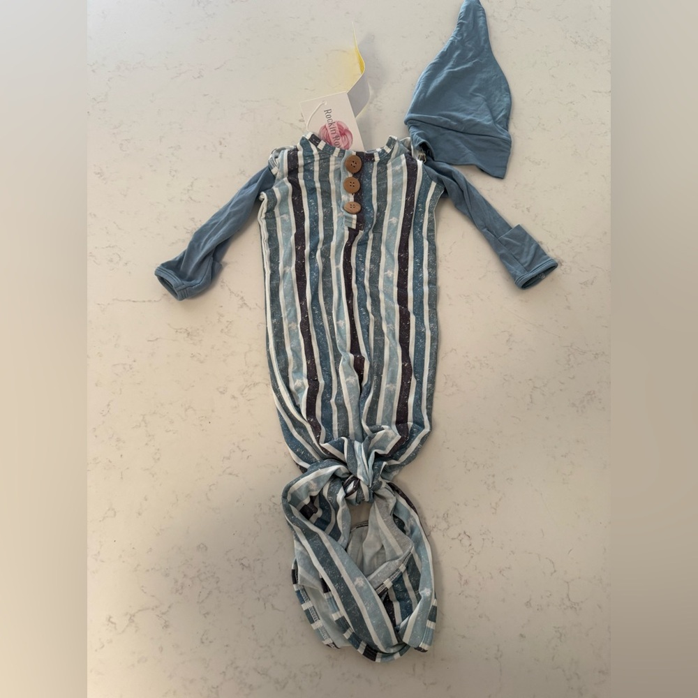 Rockin Royalty - Striped Blue Baby Gown W/ Hat
